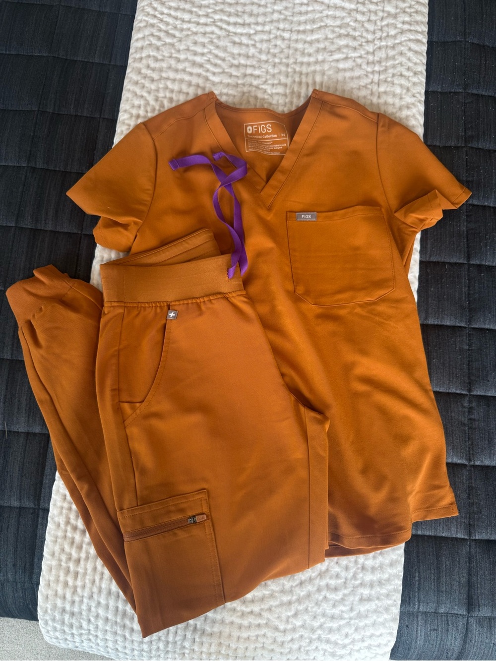 Figs Women's Scrub Set in Rust with Purple Drawstring